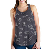 sushi pattern black background Women Racerback Tank Top
