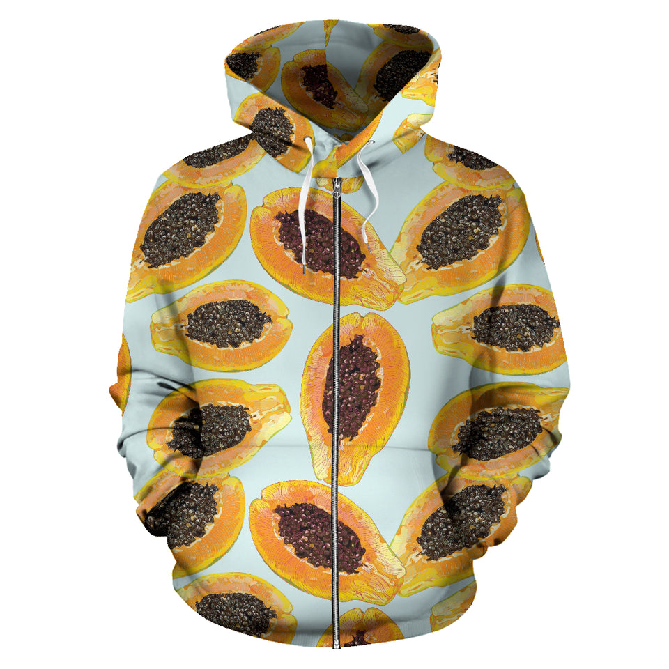 Watercolor Papaya Pattern Zip Up Hoodie