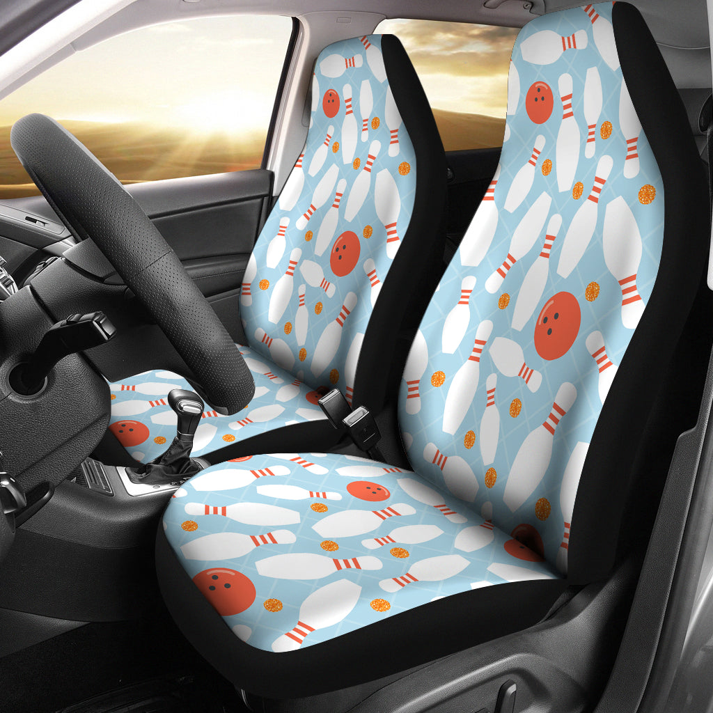 Bowling Ball Bowling Pins Blue Blackground  Universal Fit Car Seat Covers