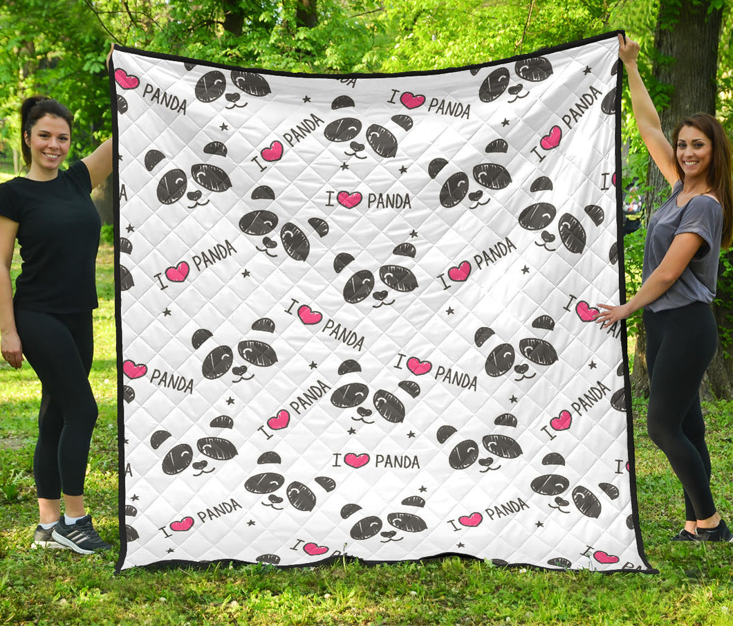 Hand Drawn Faces Of Pandas Pattern Premium Quilt