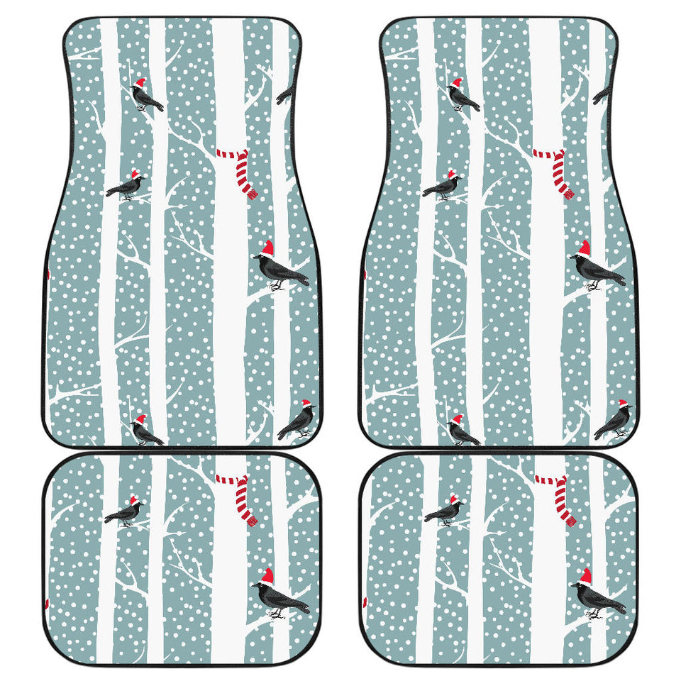 Crows Christmas Hat Scarf Front And Back Car Mats
