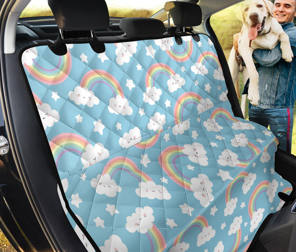 Cute Rainbow Clound Star Pattern Blue Background Dog Car Seat Covers