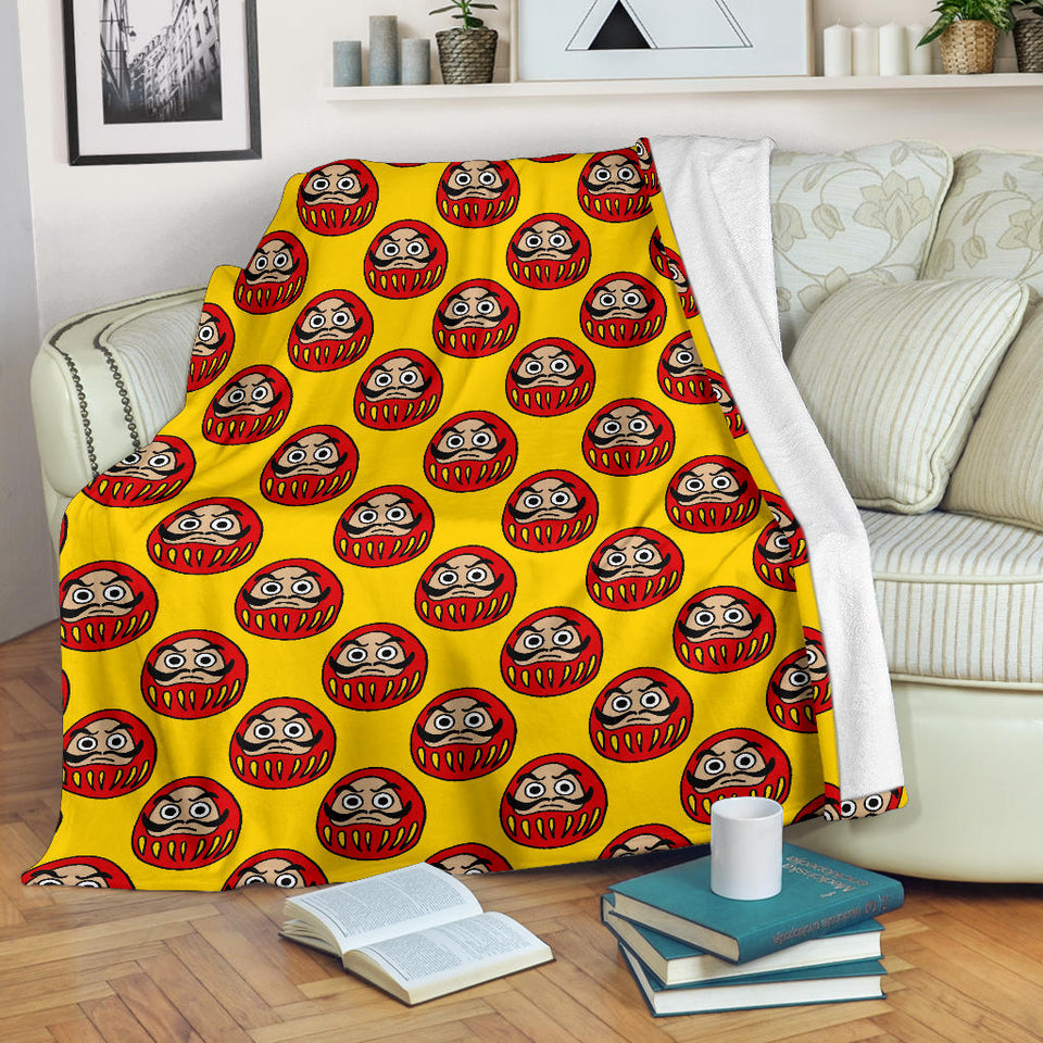 Daruma Japanese Wooden Doll Yellow Background Premium Blanket