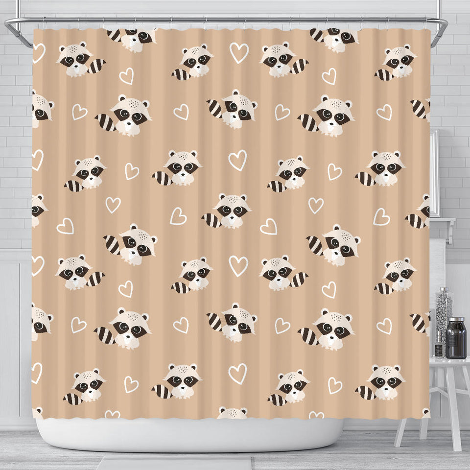 Cute Raccoon Heart Pattern Shower Curtain Fulfilled In US