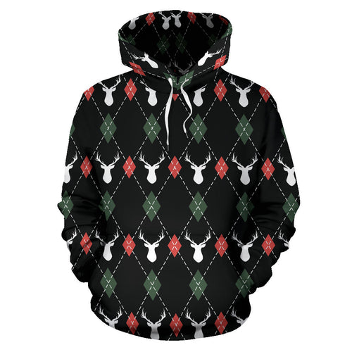 Deer Christmas New Year Pattern Argyle Men Women Pullover Hoodie