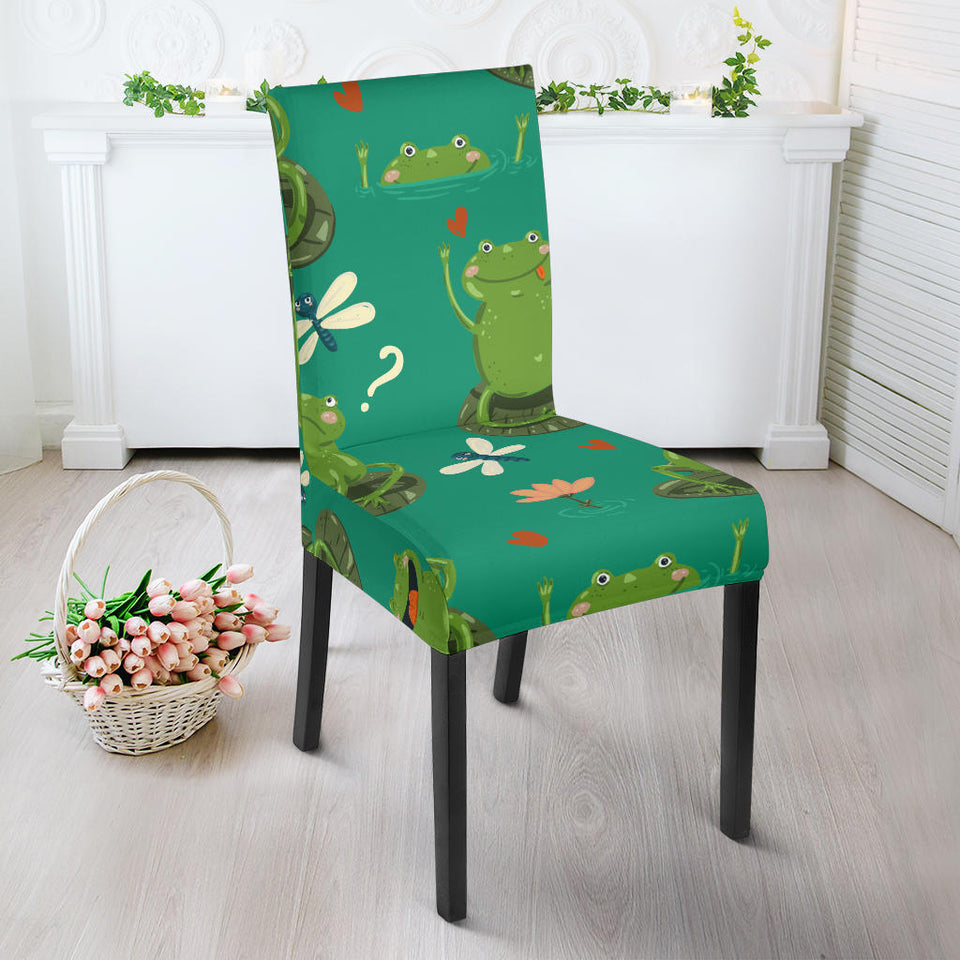 Cute Frog Dragonfly Design Pattern Dining Chair Slipcover