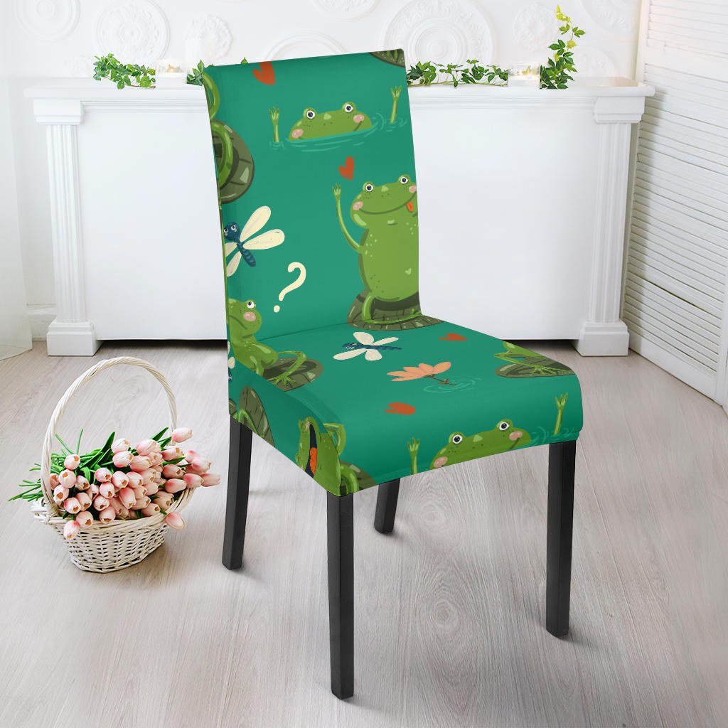 Cute Frog Dragonfly Design Pattern Dining Chair Slipcover