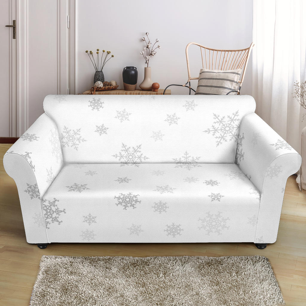 Snowflake Pattern White Background Loveseat Couch Slipcover