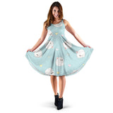 White Cute Hamsters Heart Pattern Sleeveless Midi Dress