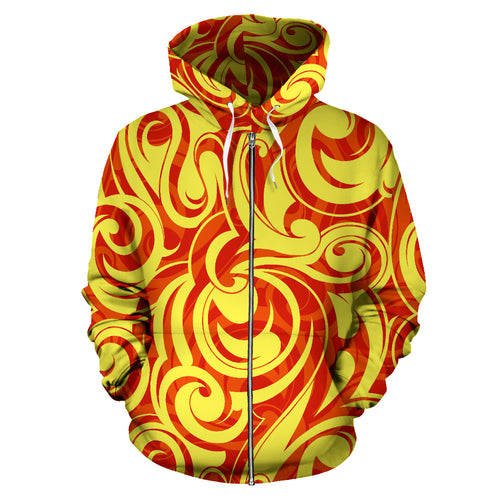 Fire Flame Design Pattern Zip Up Hoodie