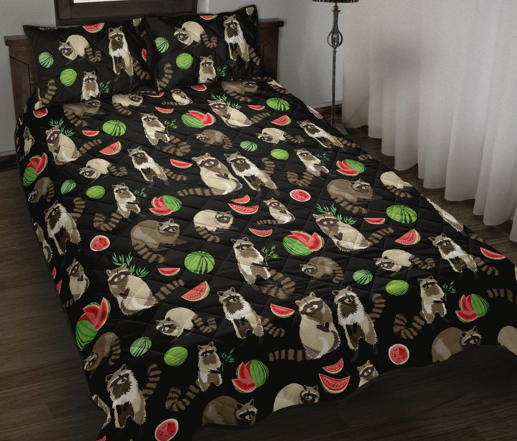 Raccoon watermelon pattern Quilt Bed Set