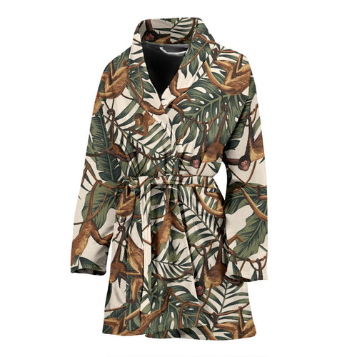 Monkey Tropical Leaves Background Women'S Bathrobe