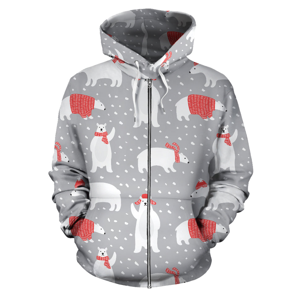 Cute Polar Bear Christmas Snow Pattern Zip Up Hoodie