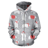 Cute Polar Bear Christmas Snow Pattern Zip Up Hoodie