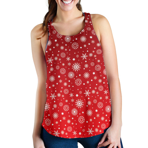 Snowflake pattern red background Women Racerback Tank Top