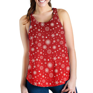 Snowflake pattern red background Women Racerback Tank Top