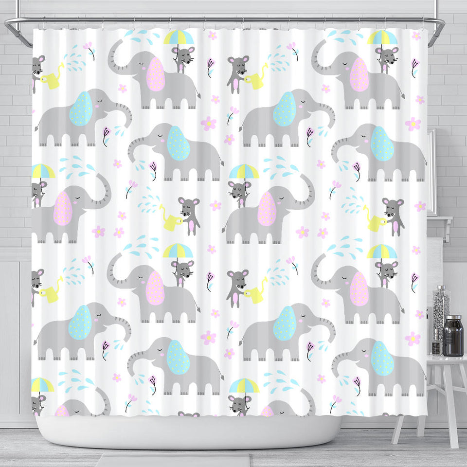 Cute Elephant Mouse Pattern Shower Curtain Fulfilled In US