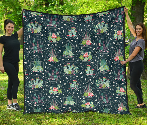 Cactus Glass Terrarium Pattern Premium Quilt