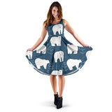 Polar Bear Mother Her Child Pattern Sleeveless Midi Dress