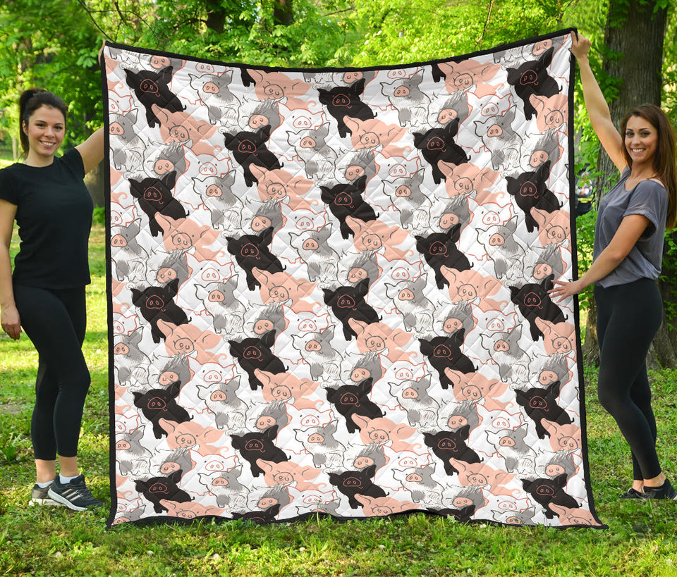 Pig Pattern Print Design 05 Premium Quilt