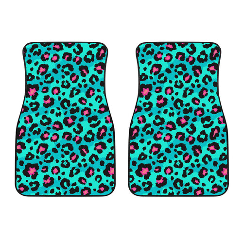 Green Leopard Skin Print Pattern Front Car Mats