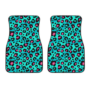 Green Leopard Skin Print Pattern Front Car Mats