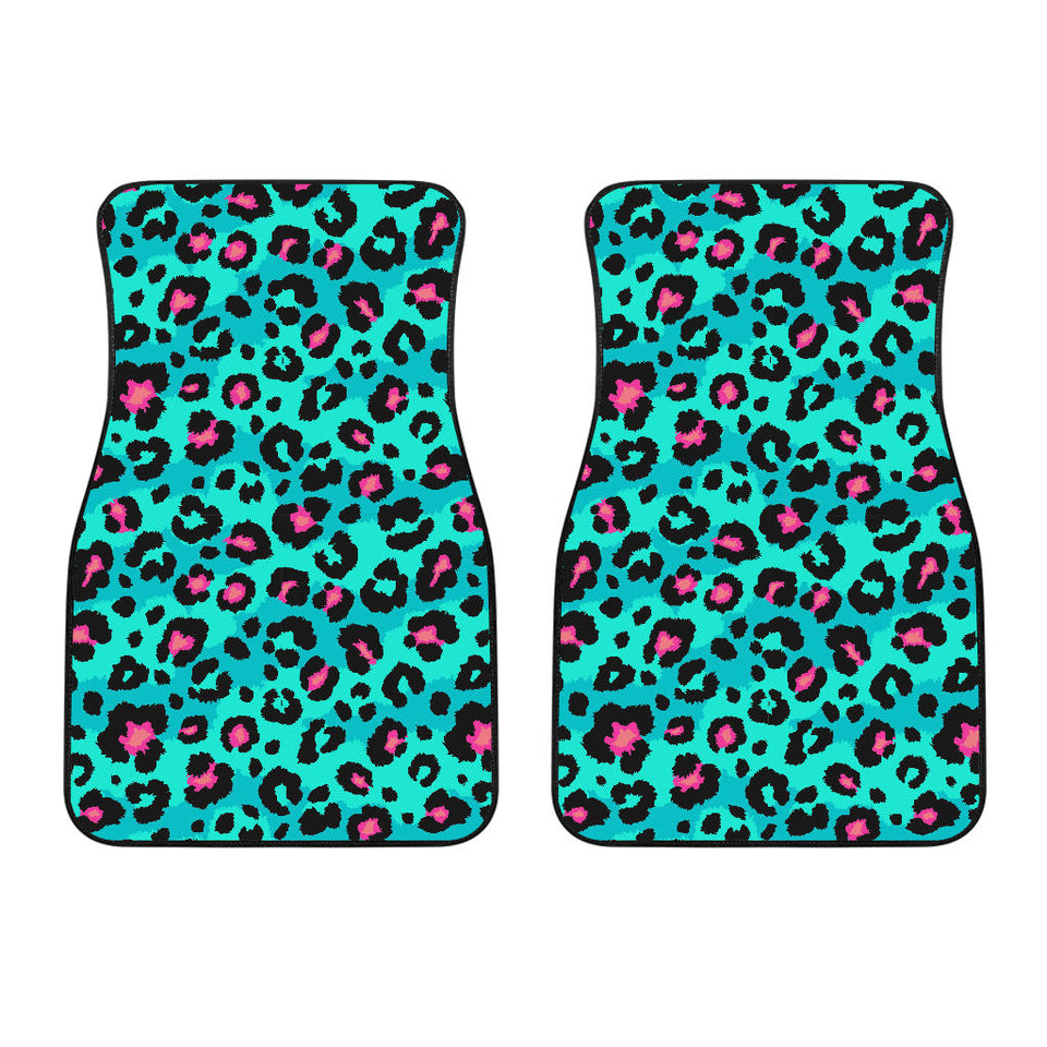 Green Leopard Skin Print Pattern Front Car Mats