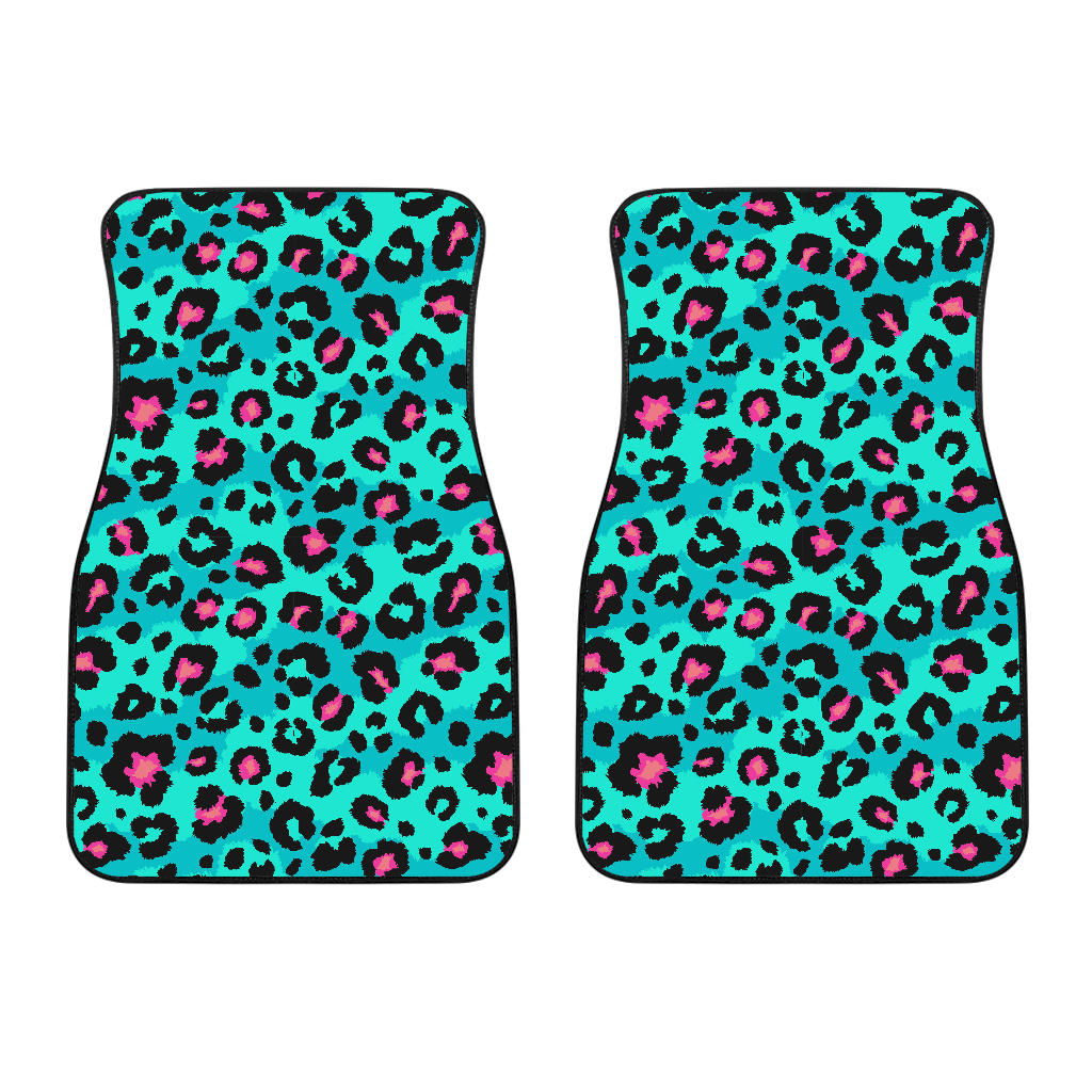 Green Leopard Skin Print Pattern Front Car Mats
