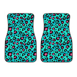 Green Leopard Skin Print Pattern Front Car Mats