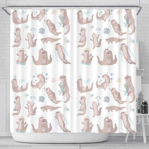 Cute Sea Otters Pattern Shower Curtain Fulfilled In US