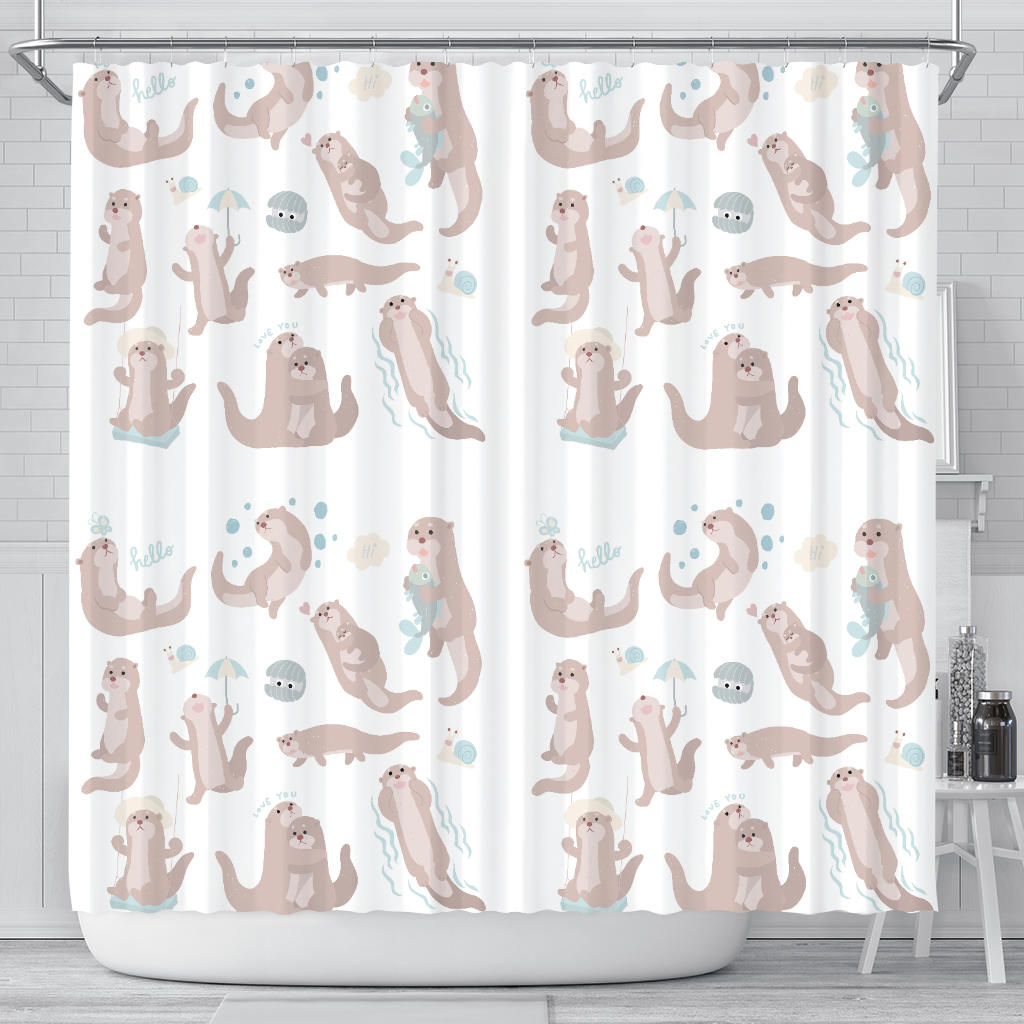 Cute Sea Otters Pattern Shower Curtain Fulfilled In US