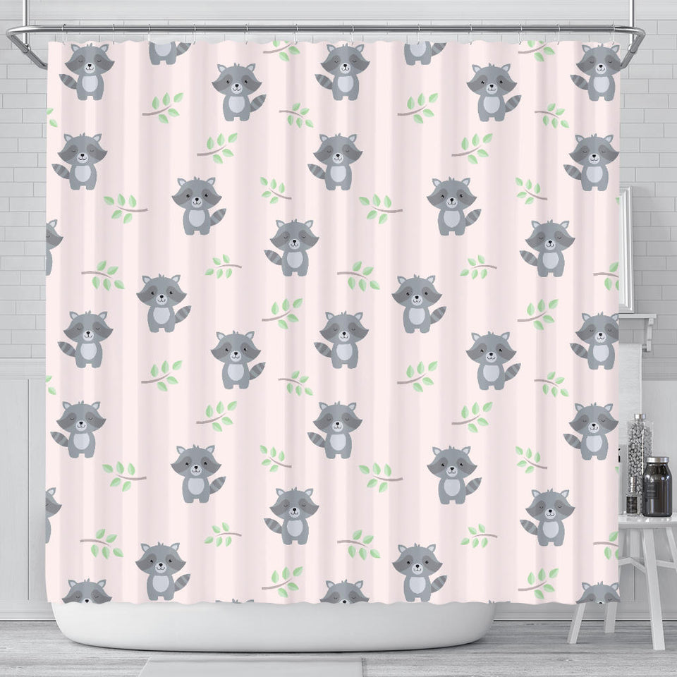 Cute Raccoons Leaves Pattern Shower Curtain Fulfilled In US
