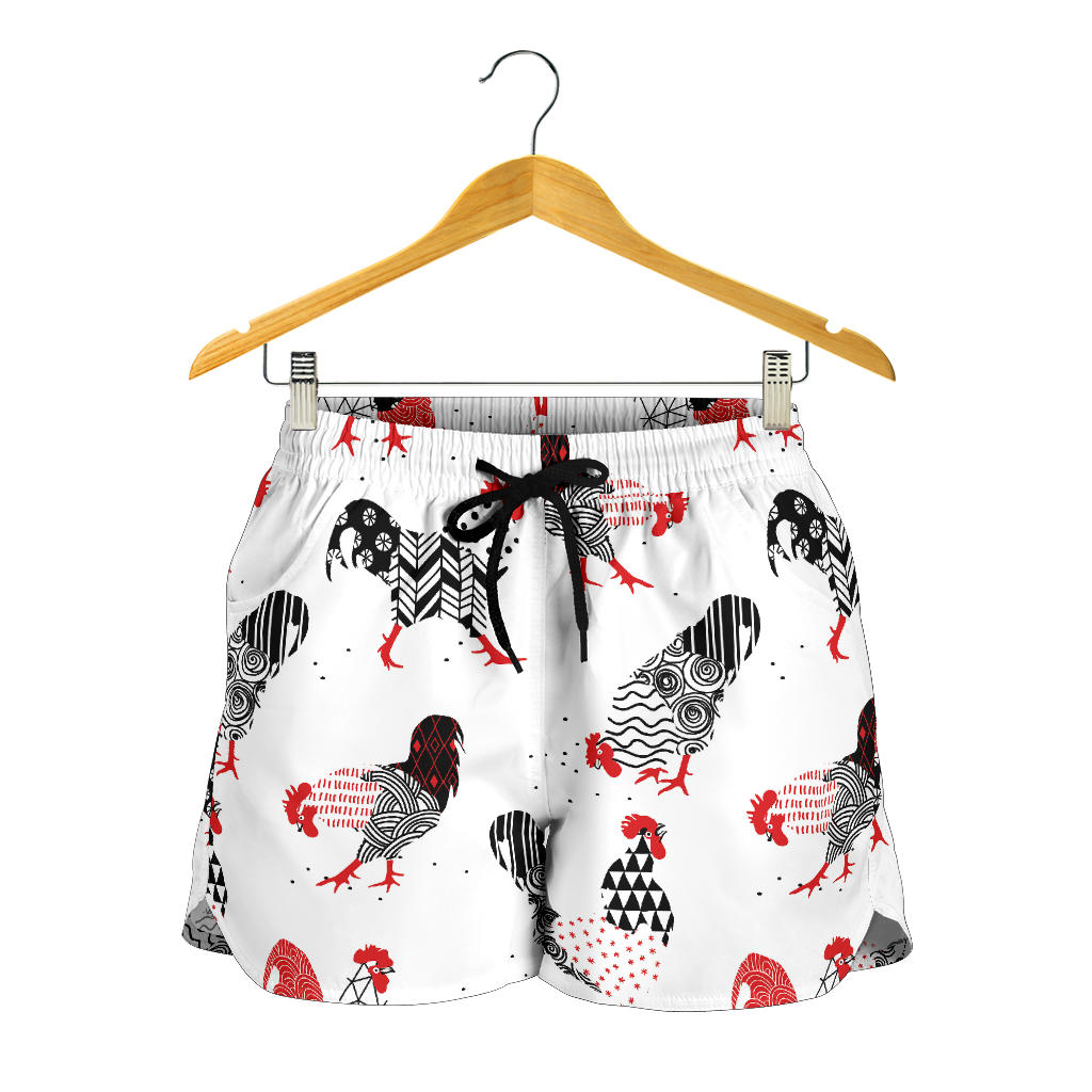Cool Rooster Chicken Cock Floral Ornament Background Women Shorts