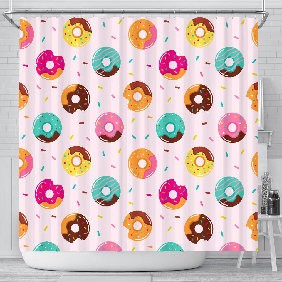Donut Pattern Glaze Pink Background Shower Curtain Fulfilled In US