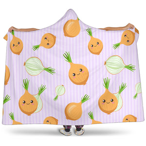 Cute Onions Smiling Faces Purple Background Hooded Blanket
