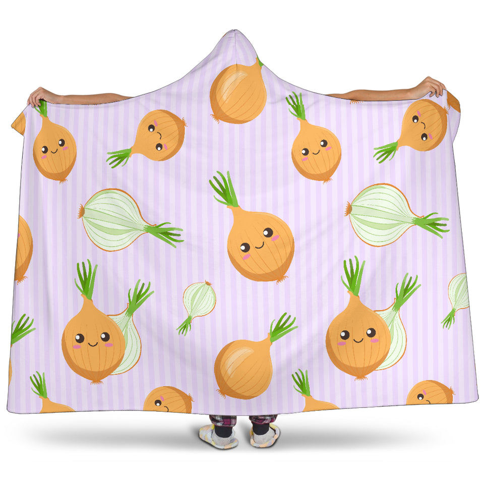 Cute Onions Smiling Faces Purple Background Hooded Blanket