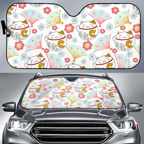 Maneki Neko Cat Fan Sakura Car Sun Shade