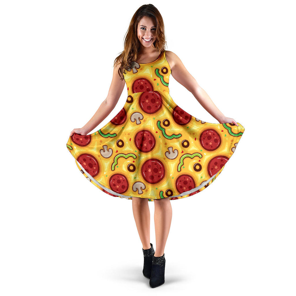 Pizza Texture Pattern Sleeveless Midi Dress