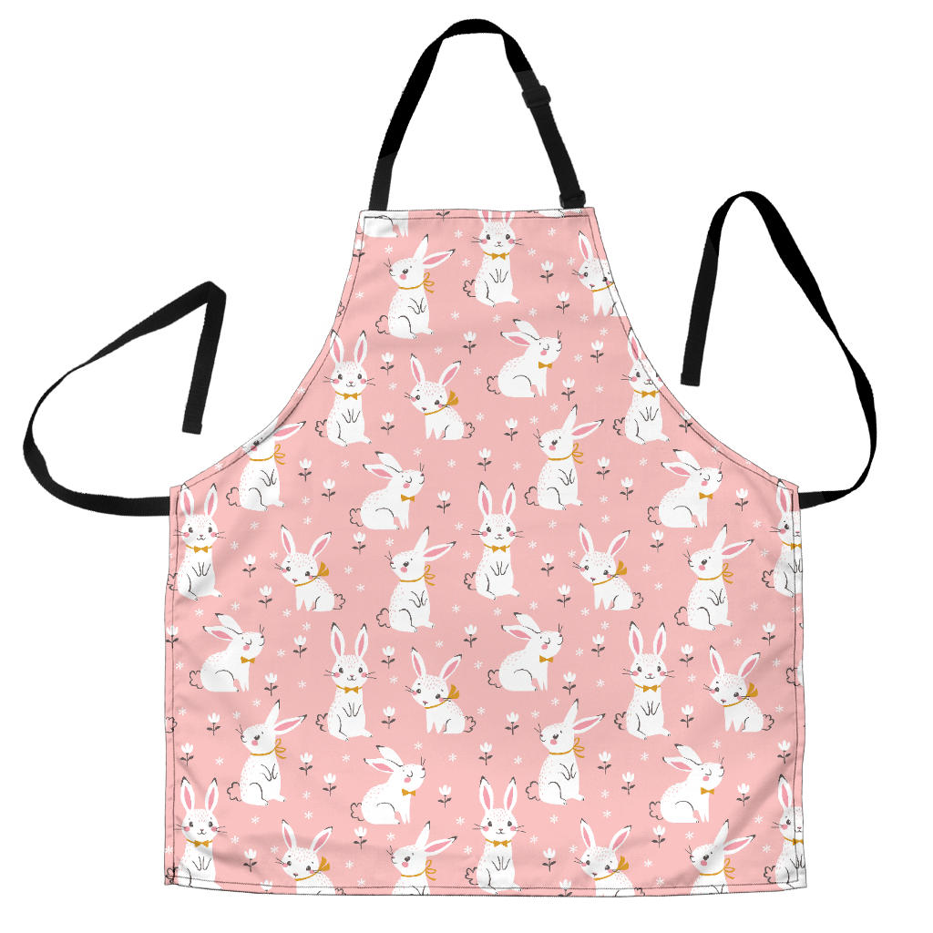 Cute White Rabbit Flower Pink Background Adjustable Apron