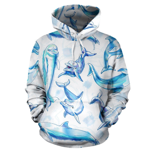 Watercolor Dolphin Pattern Men Women Pullover Hoodie
