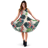 Heliconia Flowers, Palm And Monstera Leaves Sleeveless Midi Dress
