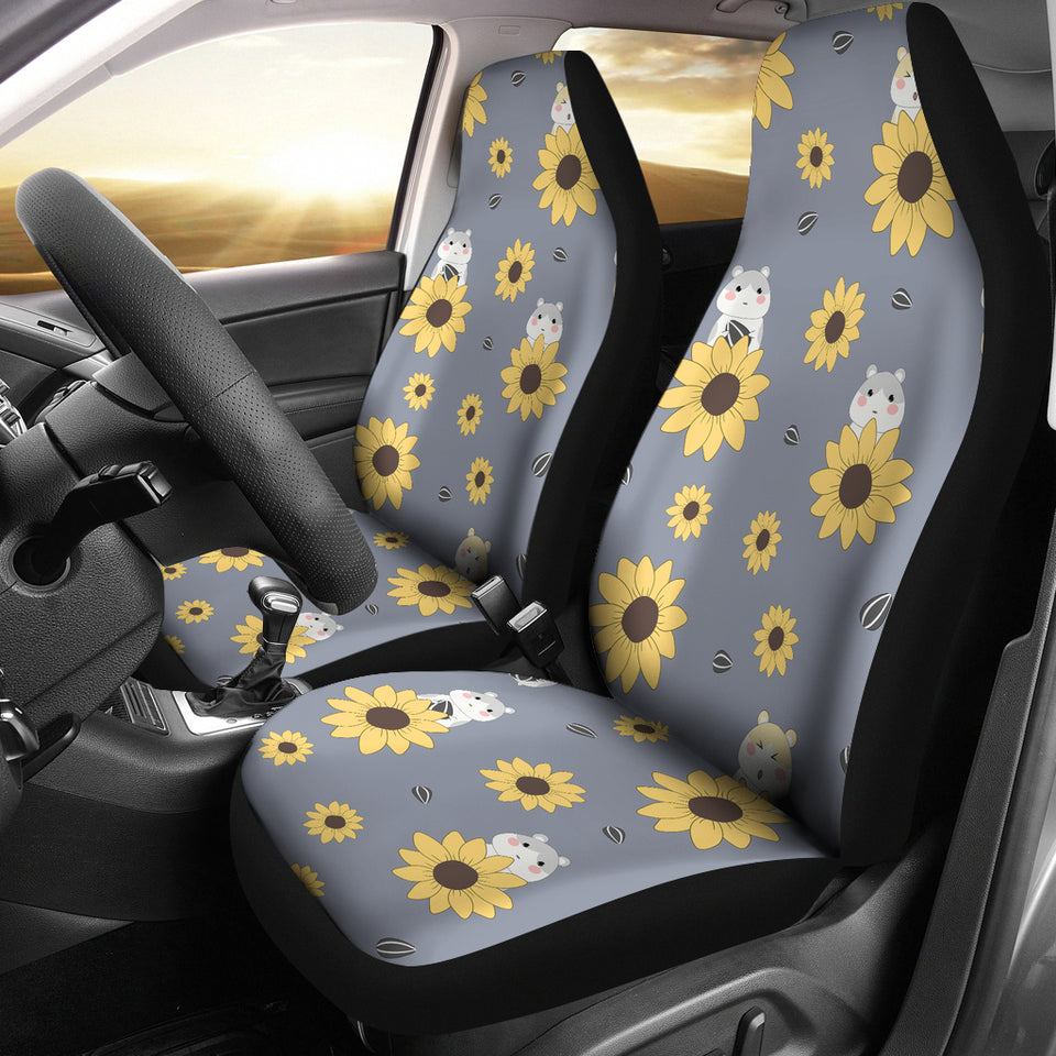 Cute Hamster Sunflower Pattern Background Universal Fit Car Seat Covers