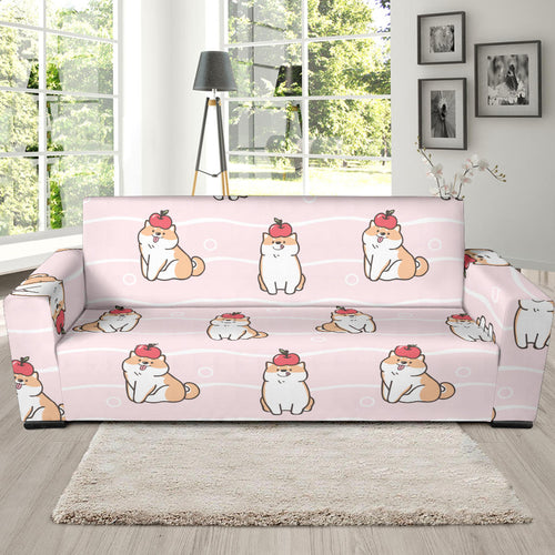 Cute Shiba Inu Dog Apple Pattern Sofa Slipcover