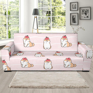 Cute Shiba Inu Dog Apple Pattern Sofa Slipcover