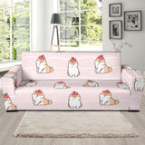 Cute Shiba Inu Dog Apple Pattern Sofa Slipcover
