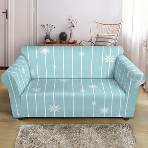 Snowflake Pattern Blue Stripe Background Loveseat Couch Slipcover