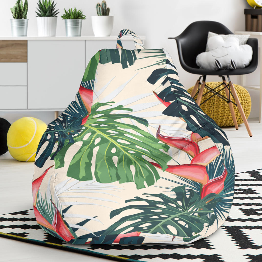 Heliconia Flowers, Palm And Monstera Leaves Bean Bag Cover