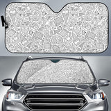 Cartoon Hand Drawn Ice Cream Black White Car Sun Shade