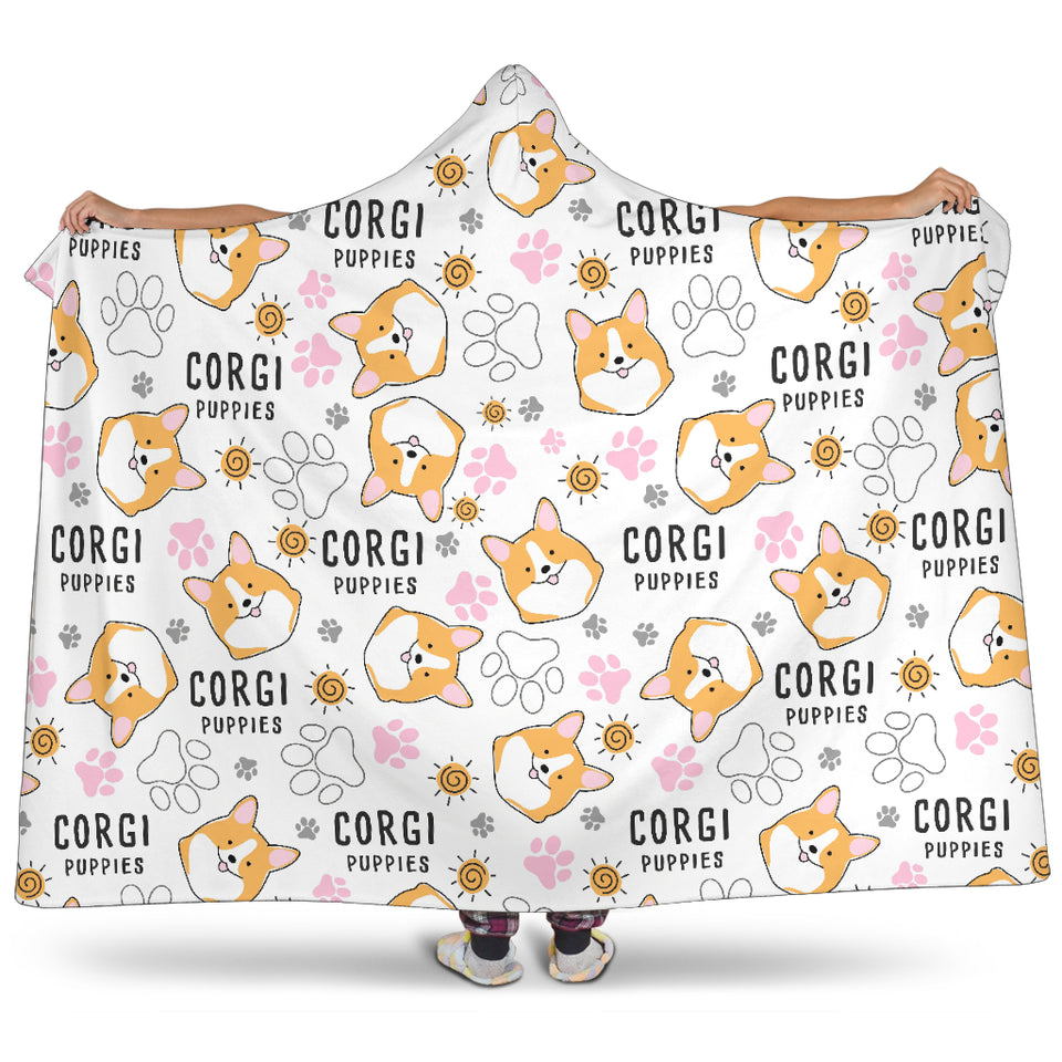 Corgi Dog Pattern Hooded Blanket