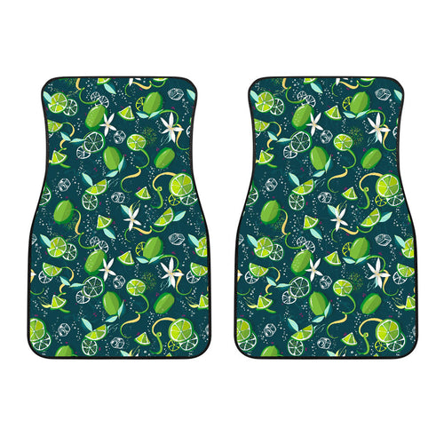 Lime Ice Flower Pattern Front Car Mats